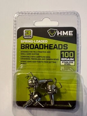 Spring-Loaded Broadheads Small Game  100 Grain Stainless Steel New in Package - Image 1 of 4