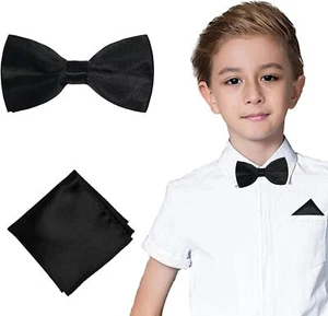 Pocket Square for Boys Kids Pre Tied Adjustable Bowtie Handkerchief Set - Picture 1 of 6