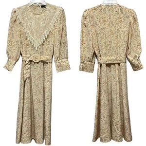 Vintage 80’s Lace Collar Floral Print Dress Cottagecore 3/4 - Picture 1 of 15