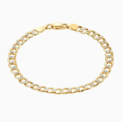 18K Gold Over Silver 5MM Pave Diamond Cut Curb Link Cuban Chain Bracelet - Image 1 of 4