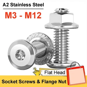 Flat Head Socket Screws & Flange Nut A2 Stainless Steel M3 M4 M5 M6 M8 M10 M12 - Picture 1 of 123