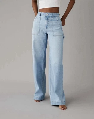 Vaqueros AE Dreamy Drape elásticos cintura súper alta holgados pierna ancha talla 4 Foto 1 de 4