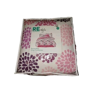 Room Essentials Style Reversible King Comforter 104" X 92" Floral Pink (ATT) - Picture 1 of 5