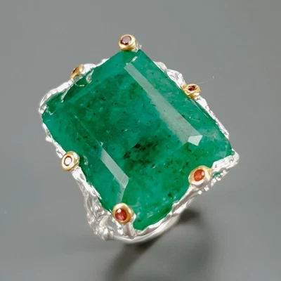 Joyería gema 37 quilates anillo de berilo verde natural plata de ley 925 talla 8,5/R430468 Foto 1 de 4