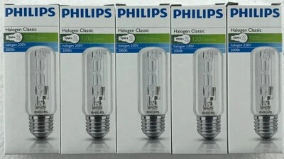 5 x Philips halolux T32 70W = 92 Watt ES E27 Clear Halogena Not made anymore  - Image 1 of 4
