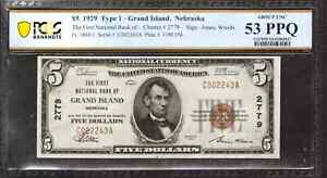 1929 $5 FIRST NATIONAL BANK NOTE GRAND ISLAND NEBRASKA PCGS B ABOUT UNC 53 PPQ