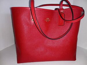 COACH Signature City Tote Handbag Reversable Purse Brown Red Market Shopper