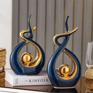 Abstract Ceramic Sculpture Golden Statue Modern Home Decoration Living Room Desk - Picture 1 of 6