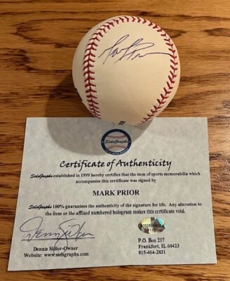 MARK PRIOR Autographed Signed RAWLINGS OML Baseball SIDSGRAPHS COA/HOLO - Image 1 of 3