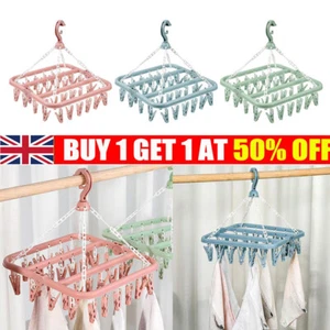 Folding Clothes Dryer Hanger 32-Clips Socks Underwear Rack Drying Dryer Clothes - Picture 1 of 37