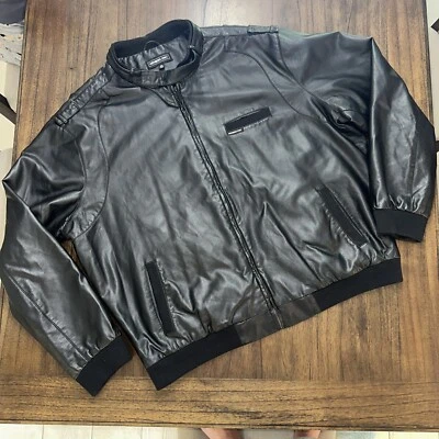 Members Only Black Faux Leather Iconic Racer Retro Bomber Men’s Jacket 4X - Image 1 of 4