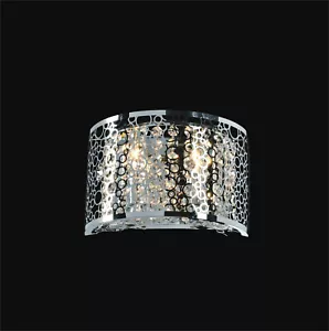 2 Light Wall Sconce, W:8" x H: 6" x E:4", Finish: Chrome / With Clear Crystal. - Picture 1 of 1