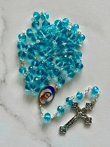 Lake Blue Austrian Crystal Glass Bead Holy Rosary for Catholic Prayer gift /Mass - Picture 1 of 5
