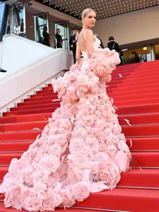 Sweet Pink 3D Floral Evening Dress Party Two Pieces Red Carpet Prom Dresses - Picture 1 of 7