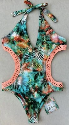 Luli Fama Miami Nice Cutout Monokini One Piece Swimsuit, Size XS, Crochet Detail - Image 1 of 4