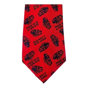 Old Navy Kids Necktie Red 100% Silk Novelty Tie Blue Jeans Trucks Made in USA - Picture 1 of 8