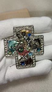 Kirks Folly Silver Tone Sea Life Cross Pin Enhancer Pendant Pin Brooch - Picture 1 of 8