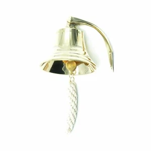 Deko Schiffsglocke Messing Glocke + Halter + Bändsel Wandglocke maritim Ø 12cm - Picture 1 of 6
