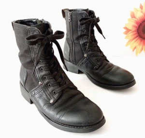 G STAR Raw Women's 38/US7 Combat Boots Black Denim Pebbled Leather Side zip - Picture 1 of 12