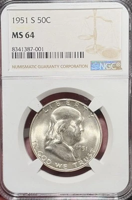 1951 S RPM S/S FS-501 Franklin Half Dollar NGC MS 64! - Image 1 of 4
