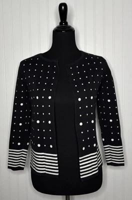 Suéter Cárdigan Abierto Ann Taylor Negro Blanco Para Mujer Talla XS Lunares Rayas Foto 1 de 4