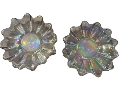 Vntg 2 Federal Glass Bowls Celestial Iridescent Candy SnacksTrinket Soap Display - Image 1 of 2