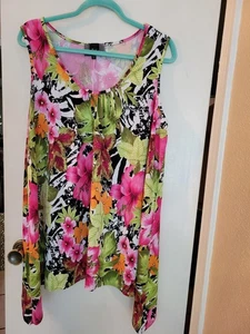 Slinky Marke XL Top Tunika hell tropisch Blumen Stretch ärmellos Damen USA - Bild 1 von 5