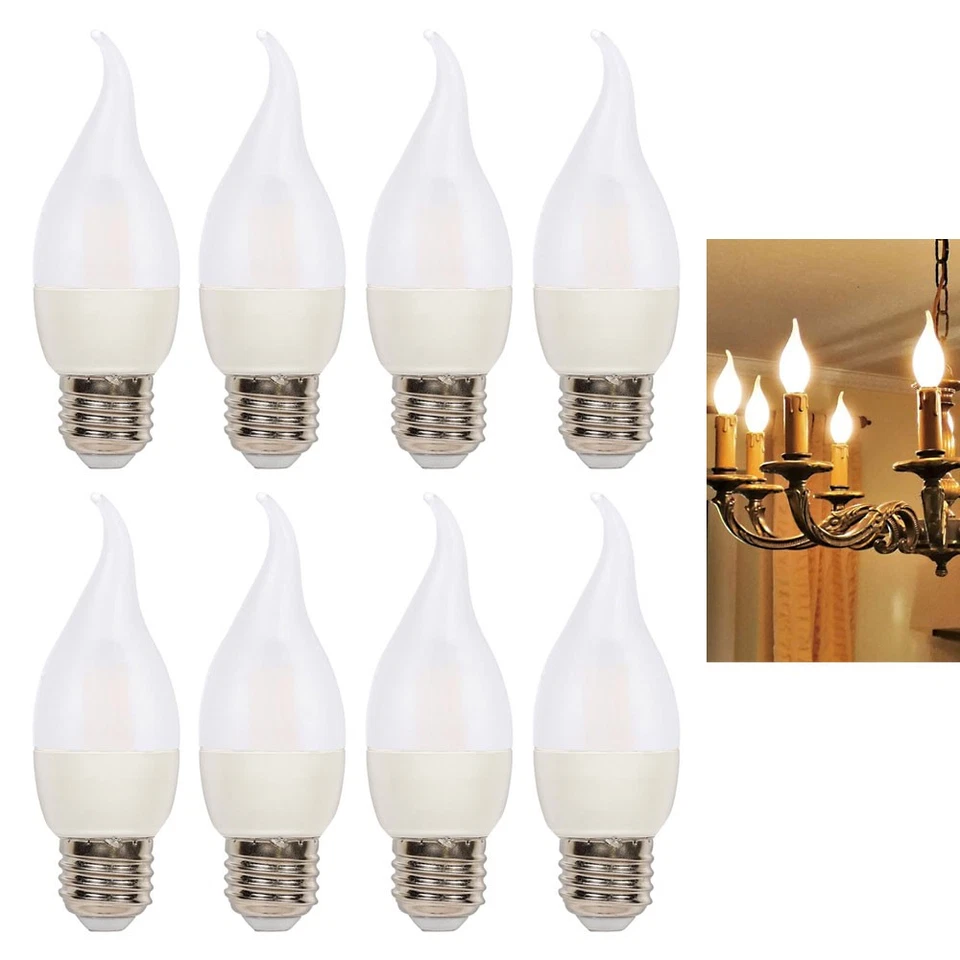 8Pc Turn Tip Light Bulbs Frosted 40W LED E26 Medium Base Lamp Flame Chandelier - Image 1 of 1