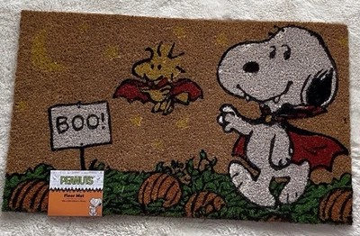 Peanuts Snoopy Woodstock Halloween Vampire BOO Outdoor Coir Door Mat 18 X30” NEW - Image 1 of 4