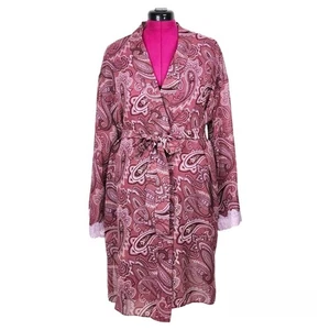 Bata Valerie Stevens Malva Gasa Estampado Paisley Encaje Acento Puños Talla L - Imagen 1 de 15