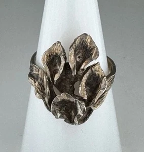 Brutalist Sterling Silver Calla Lily Flower Ring Size 5.5 Diamond Cut Nouveau 4g - Picture 1 of 12