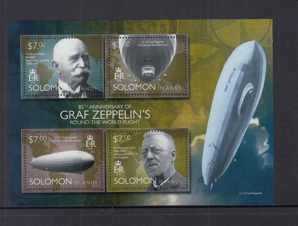Islas Salomón - Mini hoja Graf Zeppelin's Flight 2014 $28 aniversario, MUH Foto 1 de 1