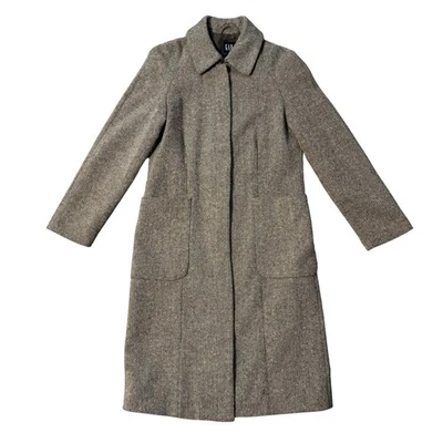 Vintage Y2K Gap Tweed Wool Blend Long Trench Coat Small Button Front Lined 2007 - Image 1 of 4