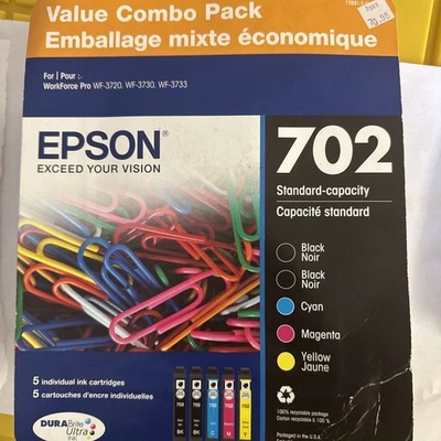Paquete de 5 cartuchos Epson 702 negro cian magenta amarillo T7021-5-SVH CADUCIDAD 05/2026 Foto 1 de 4