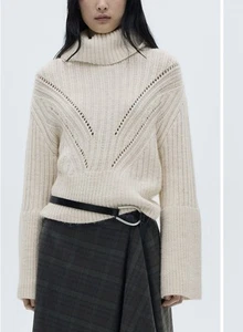 MNG Mango women's Dorica TURTLENECK SWEATER WITH UNSTITCHED DETAIL. NWT Size XS - Picture 1 of 6
