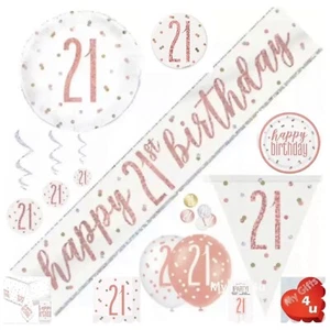 Rose Gold Age 21st & Happy Birthday Party Decorations Buntings Banners Balloons - Picture 1 of 27