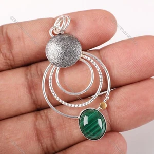 Malachite Stone 925 Silver Wedding Engagement Art Deco Birthday Pendant Jewelry - Picture 1 of 8