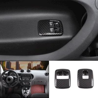 Cubierta de interruptor de panel elevador de ventana de fibra de carbono 2 piezas para Smart Fortwo 2016-2019 Foto 1 de 4