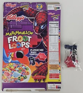 Spider-Man Movie Kellogg's Fruit Loops scatola cereali e squirter giocattolo acqua 2002 2003 - Foto 1 di 9