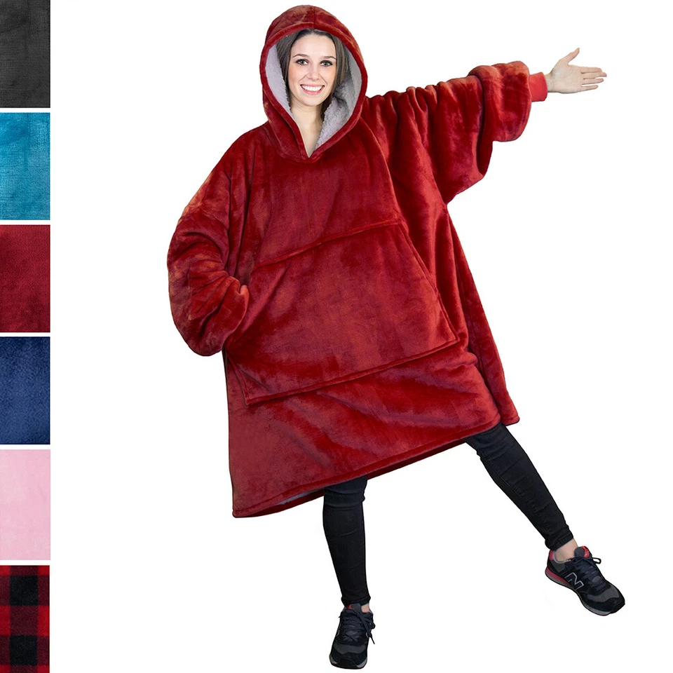 Moletom com capuz vestível confortável cobertor com mangas de capuz bolso grande Sherpa - Imagem 1 de 1