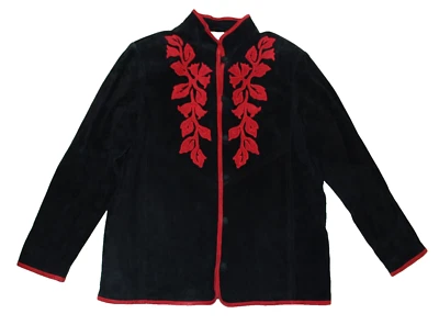 Chaqueta artística grande bordada Linea By Louis Dell’Olio de cuero gamuza negra para mujer Foto 1 de 4