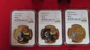 3 Fiji Great Explorers of the Pacific Gold Gilded Plated coins ships NGC MS68 67 - Picture 1 of 7