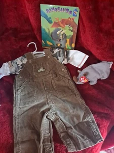 Lot 4: Boys 3/6M Little Explorer Cord Bibs /Shirt/Dinosaur Book/Rhino Beanie NWT - Picture 1 of 16