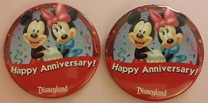 Disneyland Set of 2 HAPPY ANNIVERSARY Mickey Minnie Couples Button Pin! RETIRED! - Picture 1 of 1