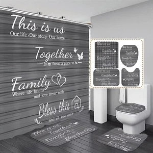 Family Shower Curtain Set Gray Home Bathroom Set with Shower Curtain and Rugs... - Picture 1 of 7