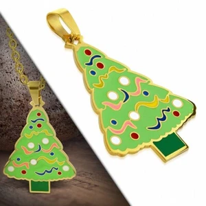 Pendentif sapin de Noël en acier doré avec émail couleur vert - Imagen 1 de 1