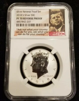 2018 S Silver Kennedy Half Dollar REVERSE PROOF NGC PF70 Kennedy Label. T8888 - Image 1 of 4