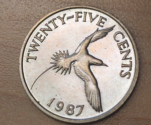 1987 Bermuda 25 Cents White-Tailed Tropic Bird - Picture 1 of 2