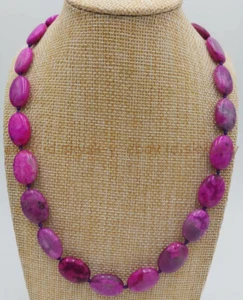 13x18mm Pink Crazy Lace Agate Oval Egg-shaped Gemstone Beaded Necklace 14-36'' - Picture 1 of 17