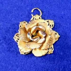 Vintage Rose Pendant by Giovanni Gold Tone 1.25" - Picture 1 of 4
